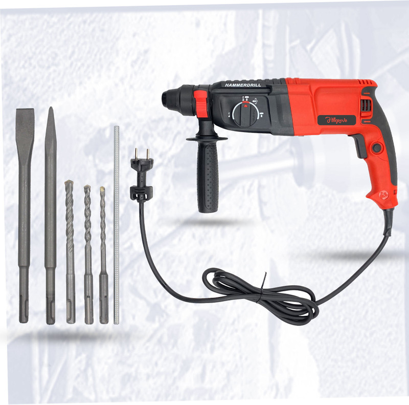 Hillgrove 100% Copper Winding H26H8 3 Modes Multi-Purpose Rotary Hammer Drilling Machine H26H8 All Purpose 26mm Hammer Impact Drill Machine Forward/Reverse Rotaion with 5 Bits for Making Holes in Metal/Wood/Concrete Hammer Drill(26 mm Chuck Size, 1200 W)