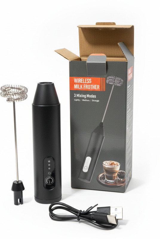 Fit Care 50 W Black Electric Whisk(Wireless Milk Frother with 3 Speed Modes for Coffee, Latte & Cappuccino)