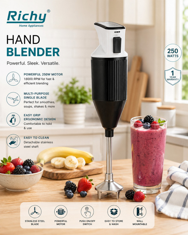Richy 250 W Black, Grey, TEAL Hand Blender(HAND BLENDER RHB-121 EECO A1)