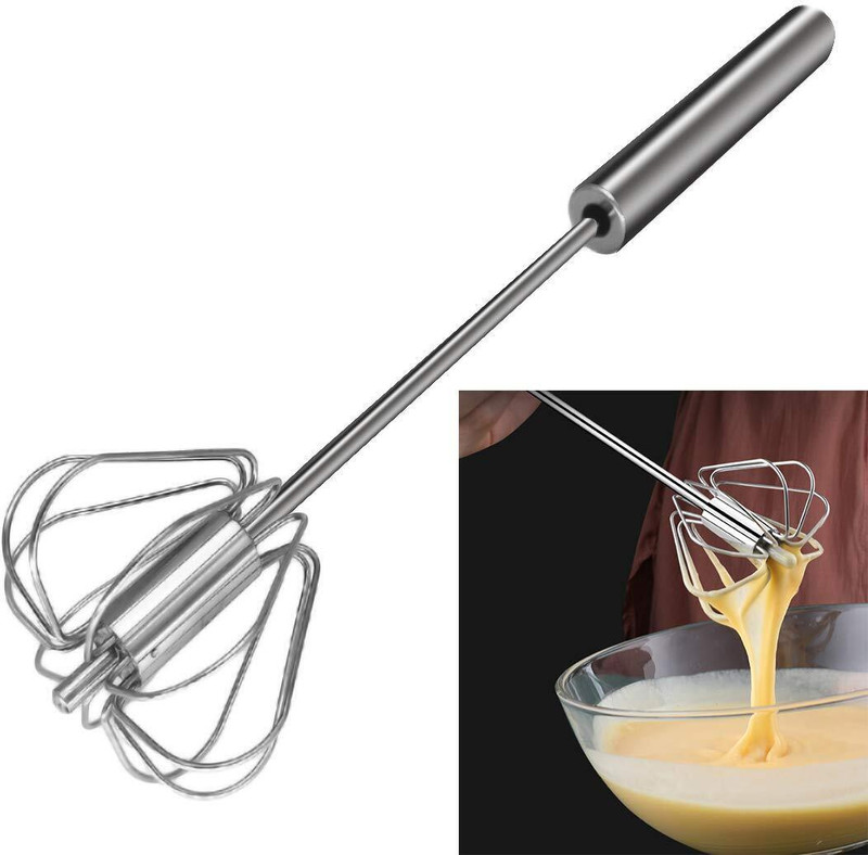 PUHBRHY Egg Whisk, Hand Whisk Blender Milk Frother, Rotating Mixer for Whisk/Beat/Stirr Stainless Steel Flat Whisk