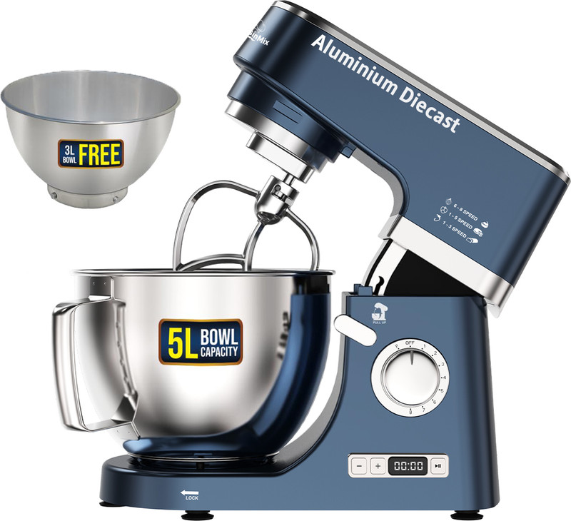 Inalsa 1400 W Blue, Silver Stand Mixer(Professional CuisinMix with 5L SS Bowl|Digital Display Panel, 8 Speed Control)