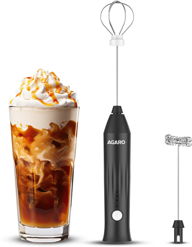 AGARO 50 W Black Electric Whisk(Regal Rechargeable Milk Frother, 3-Speed Portable Electric Whisk Coffee & Drinks)