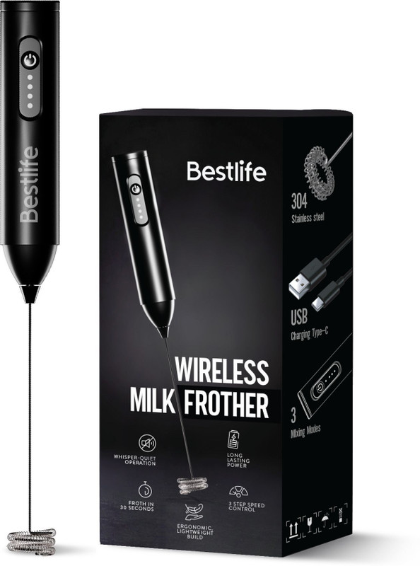 Bestlife 50 W Black Hand Blender(USB Electric Frother with 3 Speed Modes for Coffee Handheld Whisk Beater)