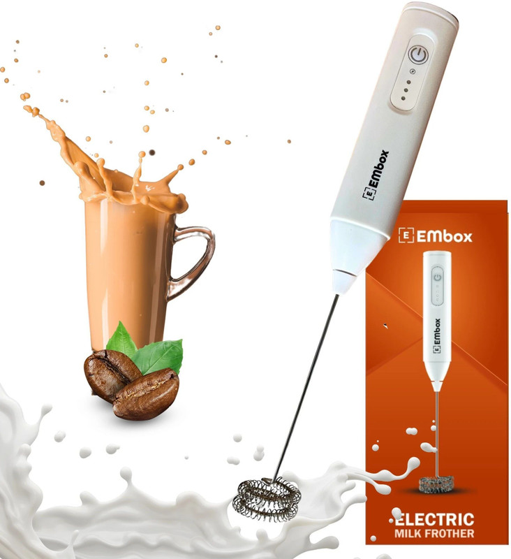 EMBox 50 W White Electric Whisk(Milk Frother Handheld USB Rechargeable Electric Coffee Beater)