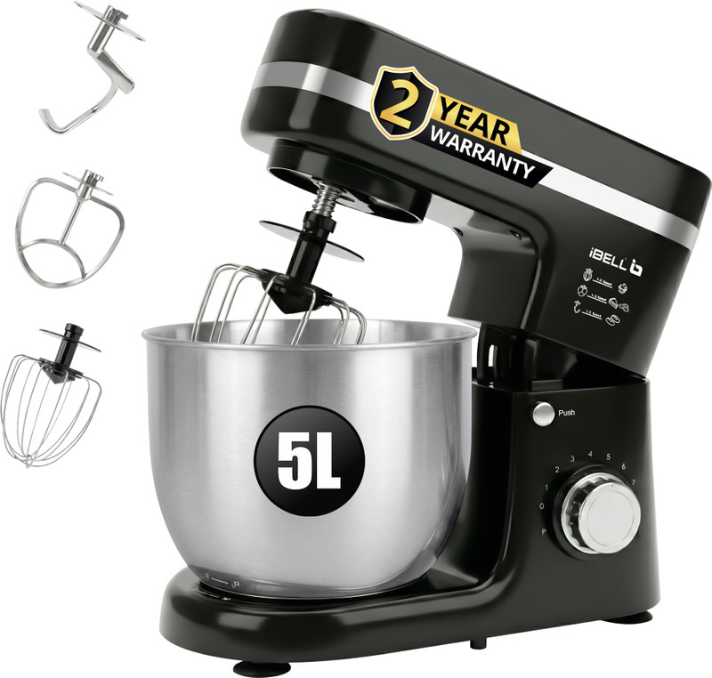 iBELL 1500 W Black Stand Mixer(4500MPRO Electric Food Mixer with 8 Speeds, 100% Copper Motor & 5L SS Bowl)