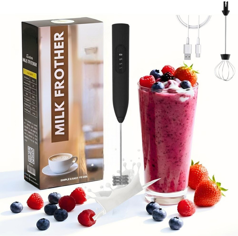 hiyon 50 W Black Electric Whisk(Rechargeable Electric Powerful Milk Frother Handheld Foam Maker for Lattes)