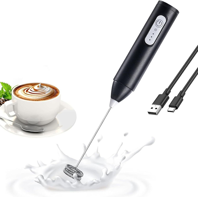 FINARO 50 W Black Hand Blender, Electric Whisk(Rechargeable Milk Frother for Coffee, USB-C Handheld Electric Frother)
