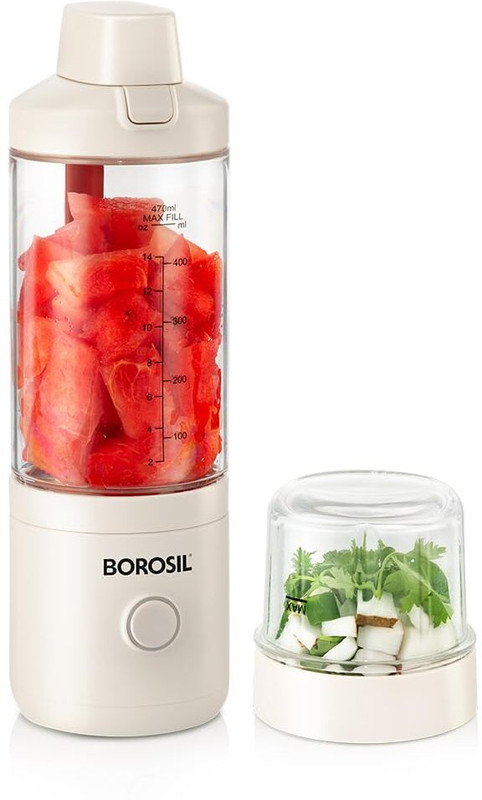 BOROSIL 75 W White Hand Blender(75W NutriMate Portable Blender with Grinder, 550ml Tritan Jar, DC Motor, Compact)