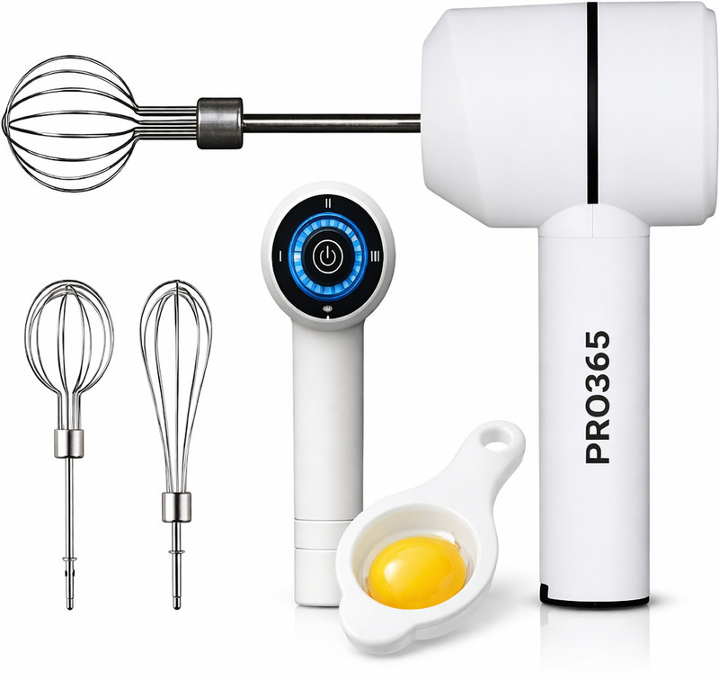 PRO365 200 W White Electric Whisk(Wireless Electric Hand Mixer 3-Speed USB Rechargeable Cordless 3-in-1 Blender)