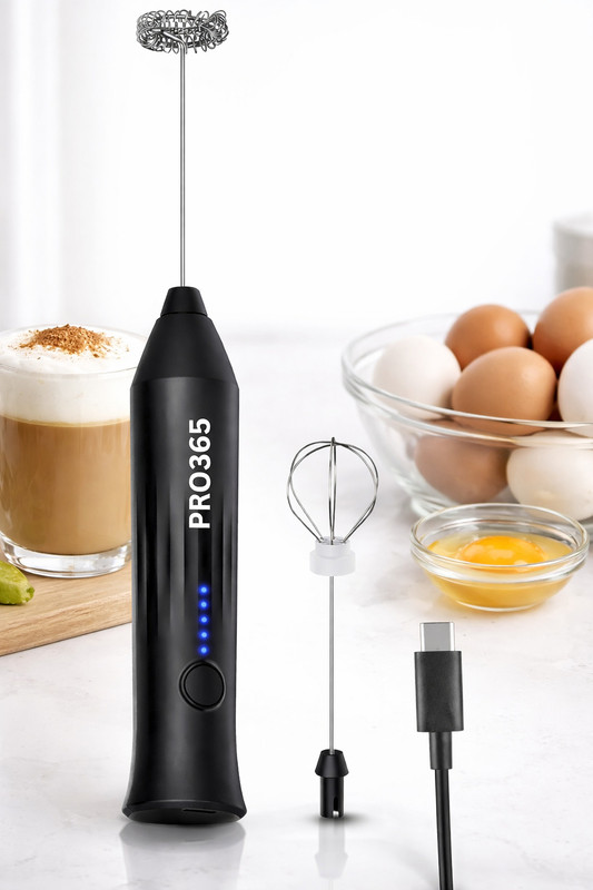 PRO365 70 W Black Hand Blender(Rechargeable Milk Frother & Egg Whisk, 2-in-1 Handheld Frother for Hot Drinks)