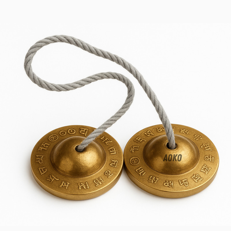 AOKO Brass Manjeera Hand Cymbals for Bhajan, Kirtan, Classical & Folk Music 3 Inch. Clash Cymbal