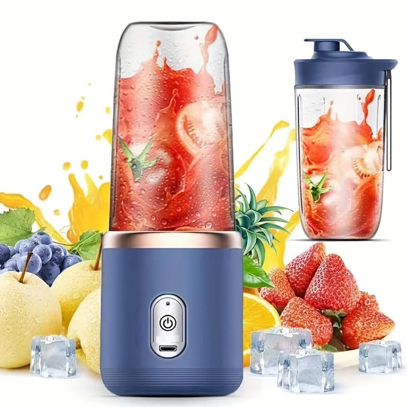 Luranoal Plastic Electric Portable Juicer Mixer Grinder Mini Smoothie Maker Jar,4 Blades,3 Gears Hand Juicer(Blue)