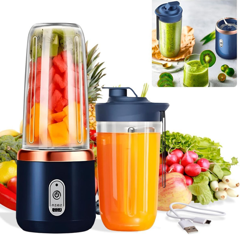 NIVKEZ Plastic Small Portable Juicer Blender 400ml ×2 | Rechargeable Smoothie Maker Hand Juicer(Multicolor)