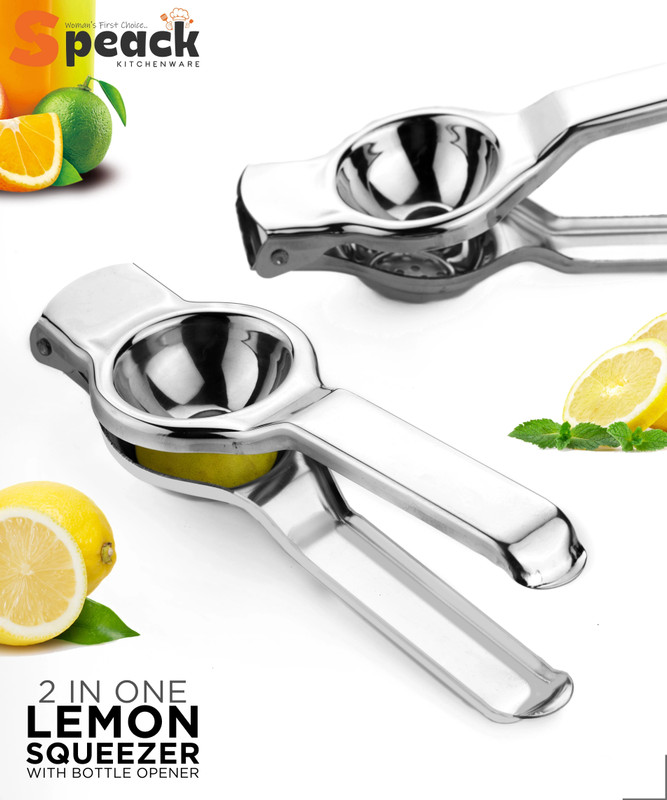 SPEACK Steel Lemon Squeezer with Built-In Bottle Opener-Durable & Dual Function Kitchen Tool Hand Juicer(Steel)