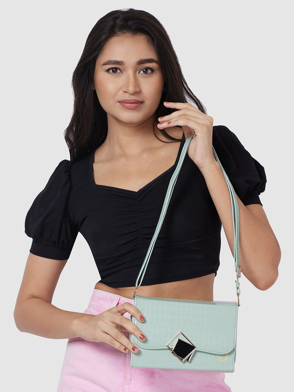 Caprese Green Sling Bag Sylvie 2 Liters Medium Sling Bag for Women with Adjustable Strap (Mint)