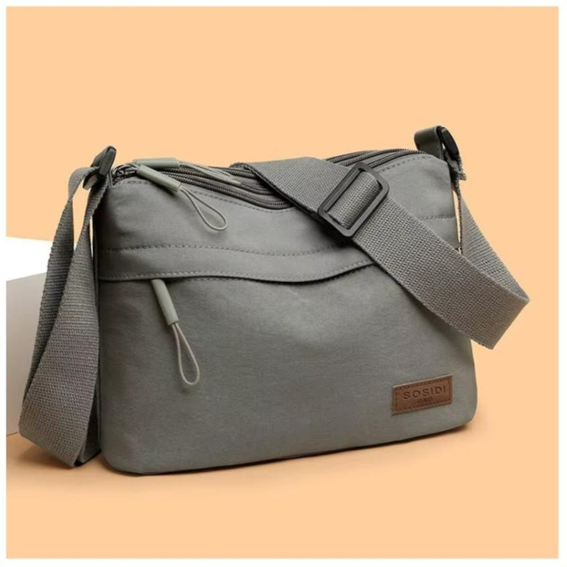 ITALISH Grey Messenger Bag Multi-Pocket Nylon Crossbody Bag with 3 Zipper Compartments for Travel