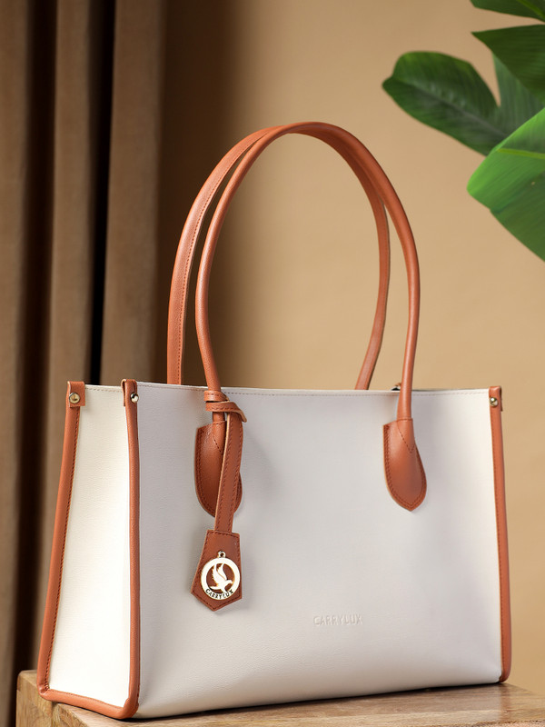 CarryLux Women White, Tan Tote