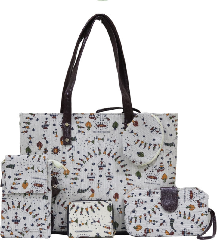 Shivkari Women Beige Hand-held Bag(Pack of: 5)
