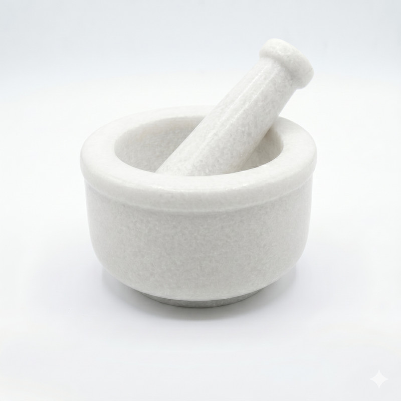 Palak Handicraft White Marble Okhli Musal Heavy Stone Spice Grinder Kitchen Tool Hand Muller Grinder