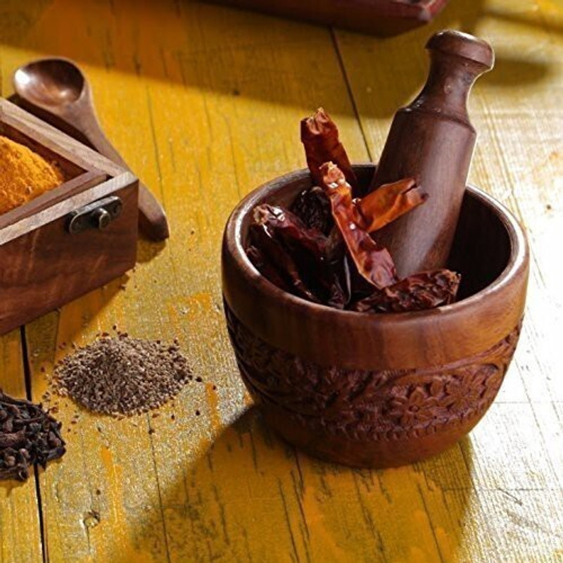Taargo crafts wooden carved mortar and pestle ,grinder for Herbs,spices and kitchen usage Hand Muller Grinder