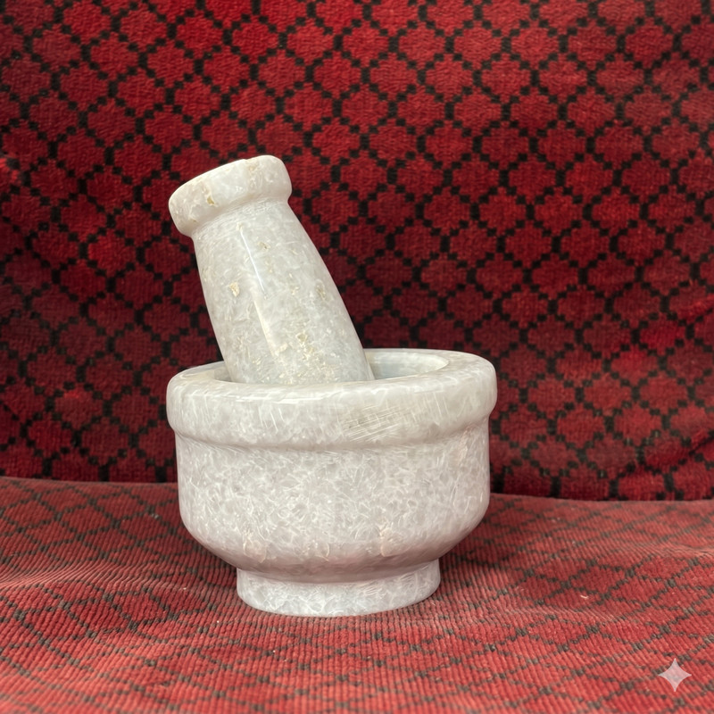 Palak Handicraft Natural White Marble Kharal For Ayurvedic Medicine & Heavy Duty Pill Crushing Hand Muller Grinder