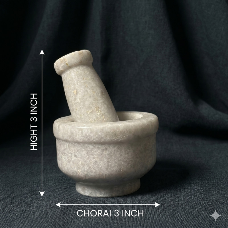 Palak Handicraft Premium White Mortar and Pestle Set Spice Grinder Hand Muller Grinder