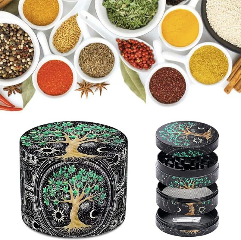 SERPLEX Tree of Life Herb Grinder Zinc Alloy Spice Mill 4 Layer Hand Muller Grinder