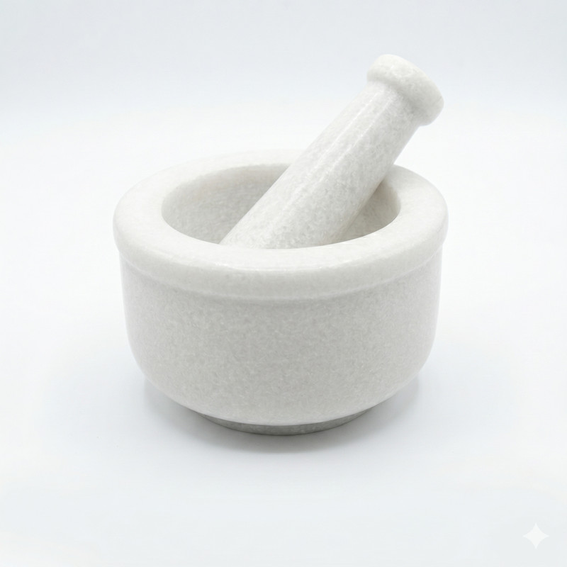 PVG Natural White Stone Kharal | Handmade Marble Spice Grinder | Okhli Musal -5 INCH Hand Muller Grinder
