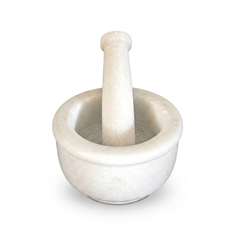 Palak Handicraft Premium Marble Mortar Pestle Herb Crusher Stone Kharal Grinder Hand Muller Grinder