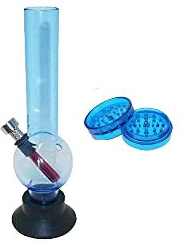 MFTONLINE 8 BLUE BONG AND ACRYLIC CRUSHER Hand Muller Grinder