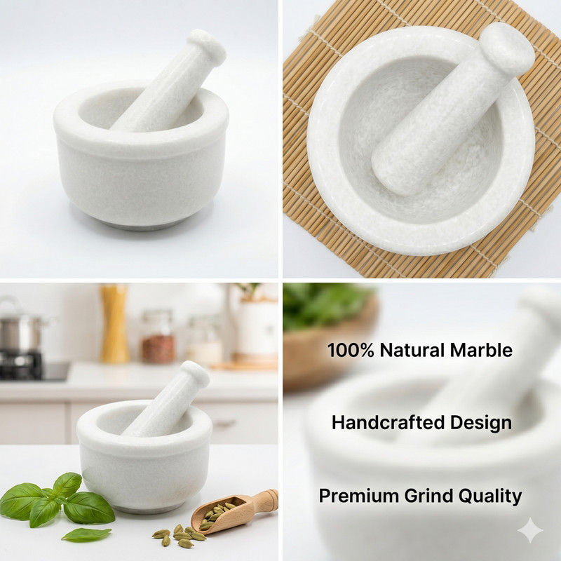 Palak Handicraft Marble Khalbatta for Kitchen | Stone Spice Grinder Kharal Hand Muller Grinder