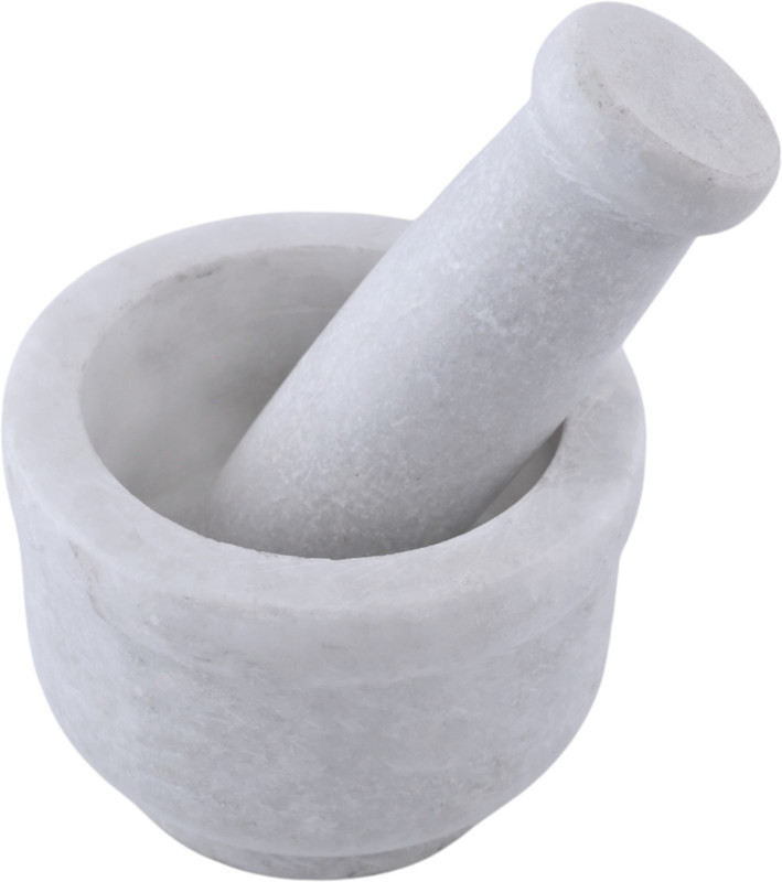 Palak Handicraft : White Marble Mortar and Pestle Set | Natural Stone Kharal for Kitchen Spices Hand Muller Grinder