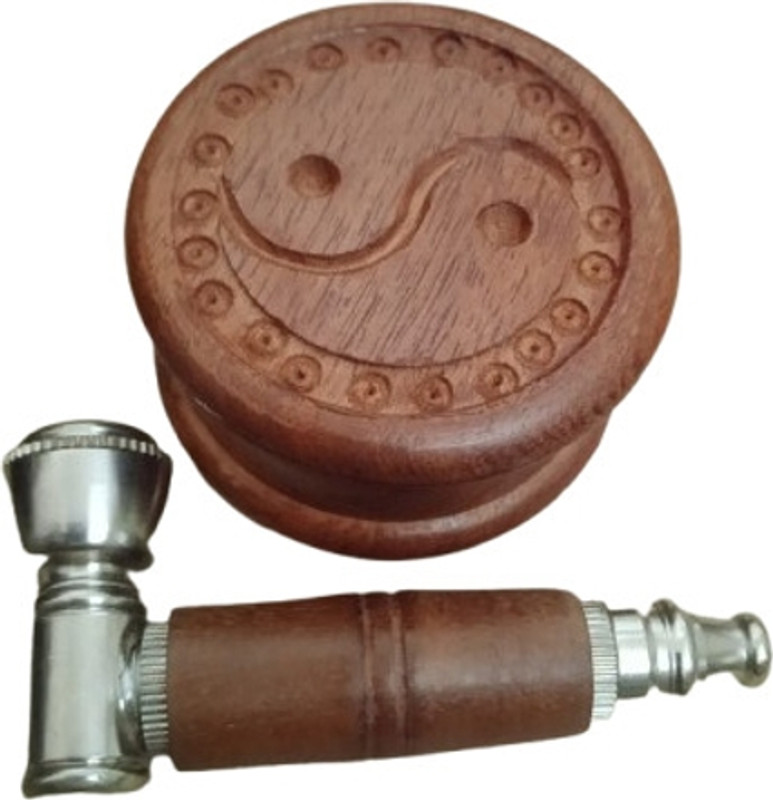 Hippnation Yin Yang Wooden Grinder with Metal and Wood Pipe Hand Muller Grinder