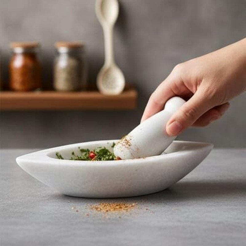 Palak Handicraft Natural Stone Kharal | Mortar and Pestle for Herbs Hand Muller Grinder