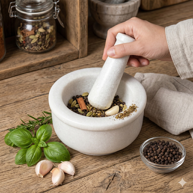 PALAK HANDICFAFT Marble Mortar and Pestle | White Khalbatta Stone Masala Grinder Hand Muller Grinder