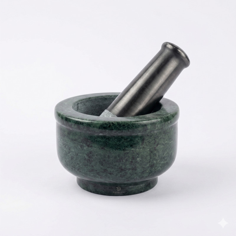 Palak Handicraft Handmade Green Marble Khalbatta for Kitchen Spice Grinding-3x3 inch Hand Muller Grinder