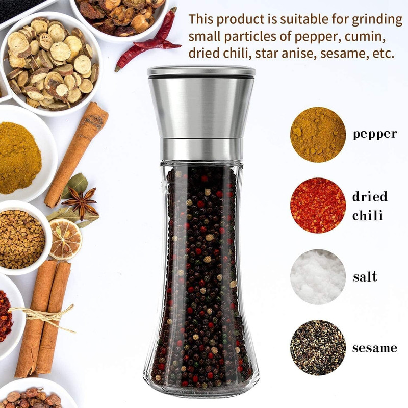 Coozico Pepper Mill Adjustable sea salt mill and pepper mill Stainless steel and glass Glass, Stainless Steel Traditional Pepper Mill(Clear, Pack of 1)