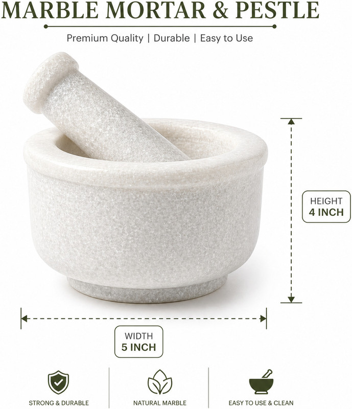 Palak Handicraft Premium Marble Mortar Pestle White Stone Spice Grinder 4x3 Inch Hand Muller Grinder