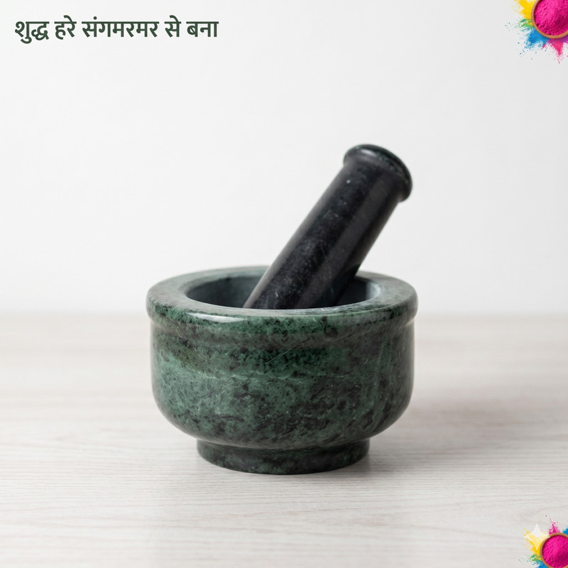 Palak Handicraft Premium Green Marble Spice Crusher | Kundi Sota | Traditional Okhli Hand Muller Grinder