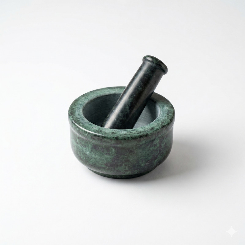 Palak Handicraft Green Marble Mortar and Pestle Set | Khal Batta | Okhli Musal 5X4 Inch Hand Muller Grinder