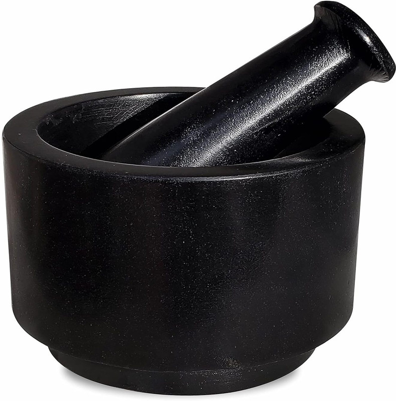 Pure Source (India) Black Marble Stone Mortar and Pestle Set for Spices Hand Muller Grinder