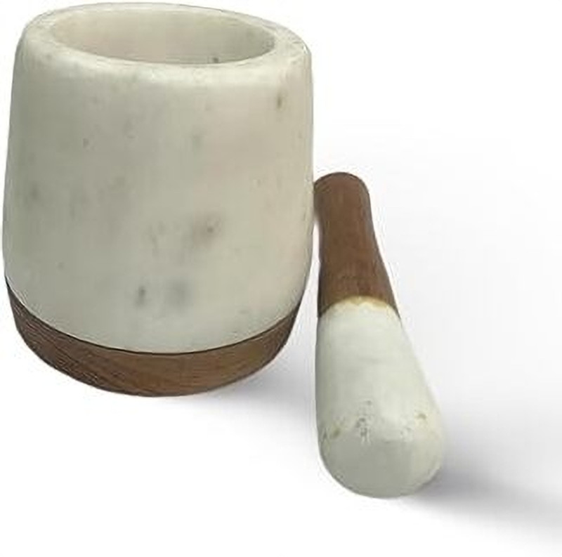KRIT CRAFT INDUSTRIES WOODEN & MARBLE MORTAR PESTLE Kharal/Amam Dasta/Okhli Set for Grinding Hand Muller Grinder
