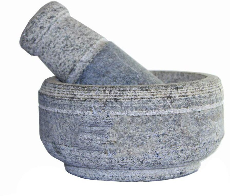 MYNAKSHA PRINA E-SHOP Granite Unpolished Stone Mortar and Pestle Set for Spices Hand Muller Grinder