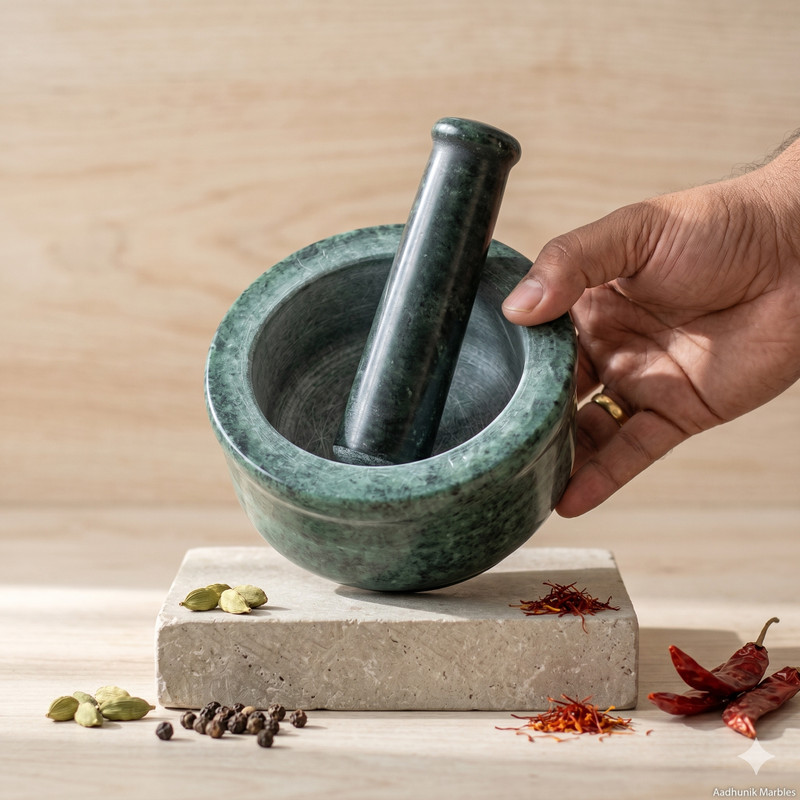 jyoti enterprises Handmade Green Marble Khalbatta | Mortar Pestle | Ayurvedic Kharal Hand Muller Grinder