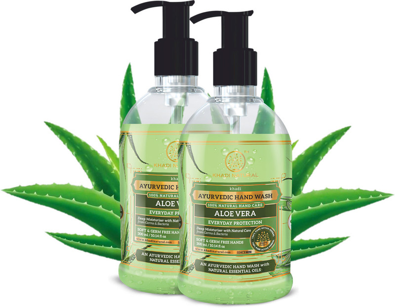 KHADI NATURAL Everyday Protection AloeVera Hand Wash Bottle + Dispenser(2 x 300 ml)