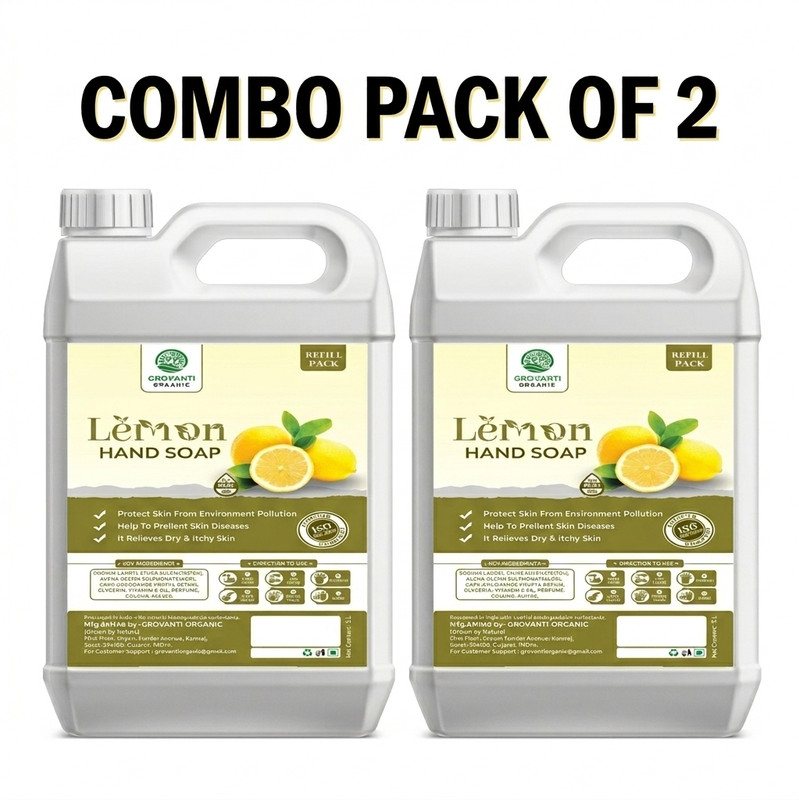 GROVANTI ORGANIC Nourishing Liquid Hand Wash – For Soft Moisturised Skin, Lemon handwash Refill Hand Wash Can(2 x 5 L)