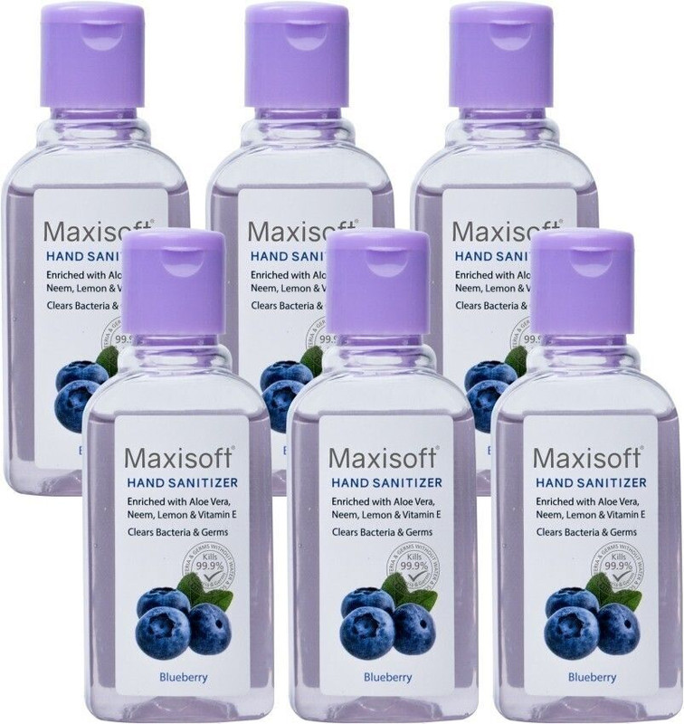 Maxisoft Sanitizer (Blueberry) | Aloe & Neem | Paraben Free Hand Sanitizer Bottle(6 x 60 ml)