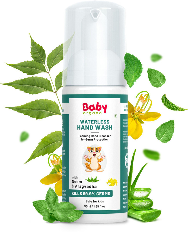 BabyOrgano Waterless Foam for Kids Alcohol-Free Neem Aloe Vera Aragvadha Pack of 1 Hand Wash Pump Dispenser(50 ml)