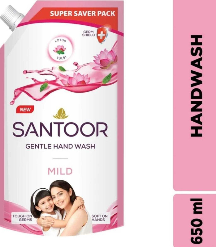 Santoor Germ Shield Lotus and Tulsi Mild Hand Wash 650ML. Hand Wash Pouch(650 ml)