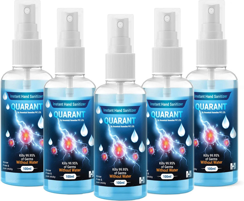 QUARANT 80% Alcohol Based Instant Spray, Pocket Size, Kills 99.95% Germs Sanitizer Spray Bottle(5 x 100 ml)